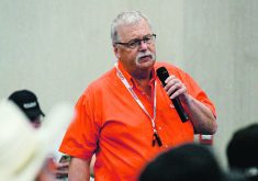 Rick Wright, chair of the Livestock Markets Association of Canada, addresses concerns about proposed changes to Health of Animals Regulations (Identification and Traceability) during LMAC’s annual meeting in Waterloo, Ont., May 25.  |  Diana Martin photo