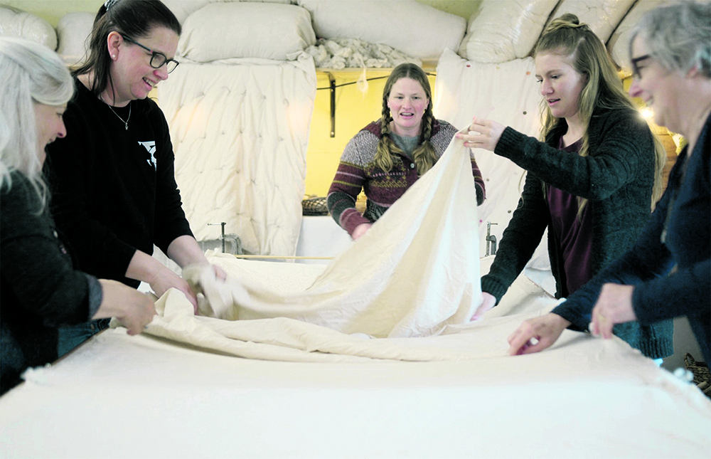 Guests at Green Pastures Farm make blankets from the farm’s wool.  |  Green Pastures Farm photo