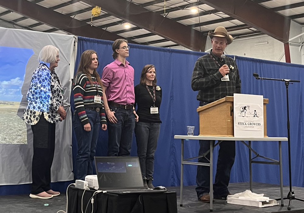 The Block Ranch won the Environmental Stewardship Award (TESA) on Monday, June 10 at the Saskatchewan Stock Growers Association convention in Swift Current. Neil Block says one of the most important things they do on their operation is taking care of the grass. He says they always are trying to improve the range and leave more time for rest. | Melissa Jeffers-Bezan photo