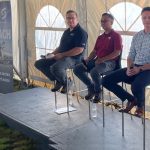 Left to right: Brad Blackwell, SPG director, Benzon Lorenzana, Limagrain, and Brent Derkatch, Canterra Seeds participate in a panel discussion at Ag In Motion regarding pulse breeding. | Sean Pratt photo