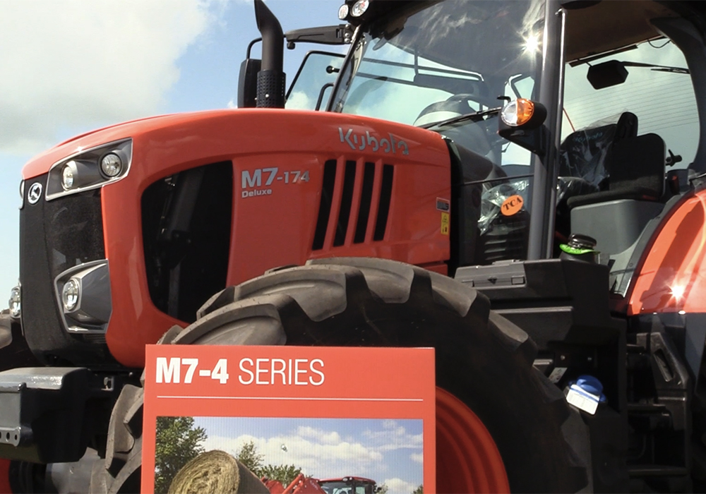 Glacier FarmMedia's senior machinery and equipment editor Scott Garvey shares some highlights of day one at the 10th annual Ag in Motion farm show, including this new Kubota M7-4 tractor. | Screencap via Scott Garvey