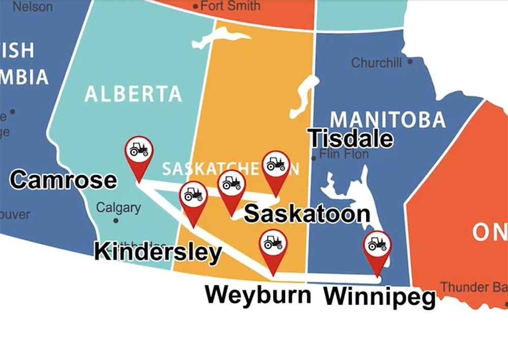 MarketsFarm's Bruce Burnett covered about 3500 km checking out prairie crops on his way to the Ag in Motion farm show. | Philippe Brun graphic