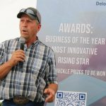 Doug Green, owner of Opend Range and its CowGo loading chute spoke at Ag In Motion's Livestock Ag Tech Happy Hour. | John Greig photo