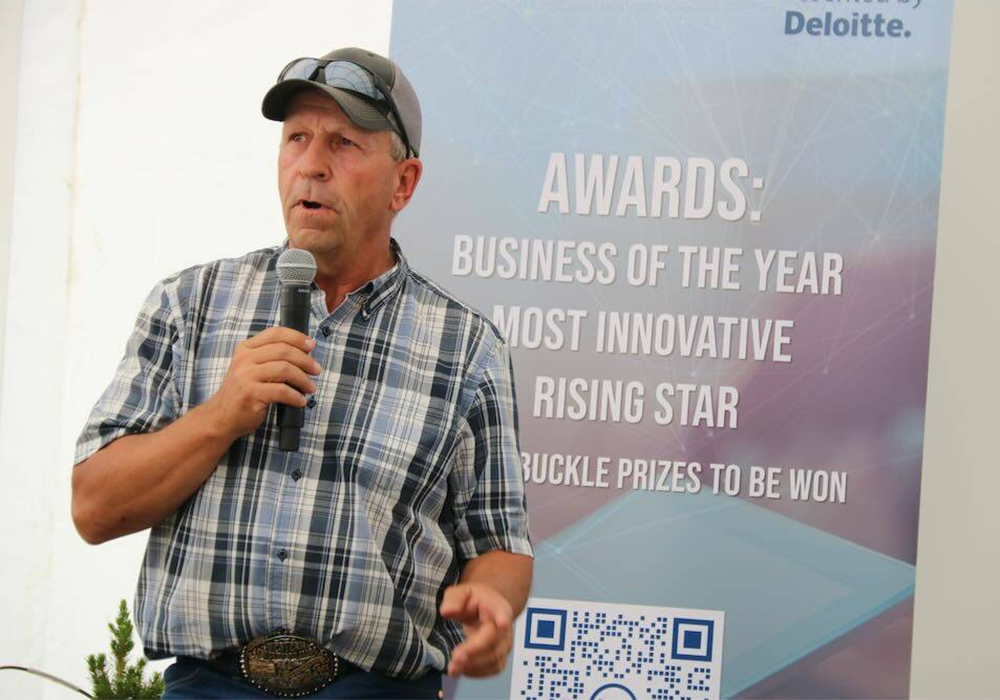 Doug Green, owner of Opend Range and its CowGo loading chute spoke at Ag In Motion's Livestock Ag Tech Happy Hour. | John Greig photo
