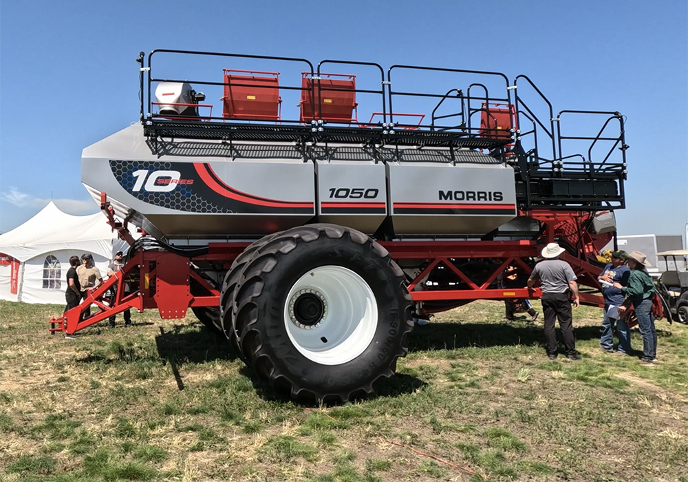 Glacier FarmMedia's senior machinery and equipment editor Scott Garvey shares some highlights of day two at the 10th annual Ag in Motion farm show, including this new Morris 1050 air cart. | Screencap via Scott Garvey