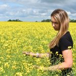 Andrea De Roo wades
out into a canola trial field near Indian Head,
Sask. in 2022 | File photo
