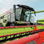 Claas’s new Lexion 8900 Terra Trac made its first North American appearance at the Ag in Motion farm show. The special graphic on the side of the model on display celebrates a significant milestone in Claas combine production. | Scott Garvey photo