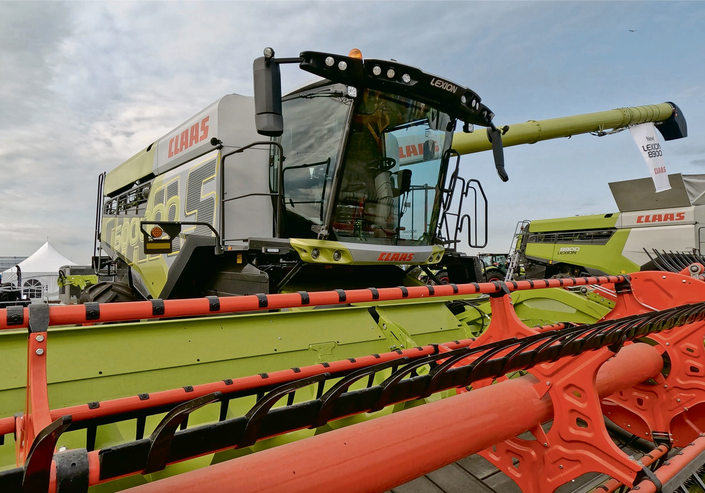 Claas’s new Lexion 8900 Terra Trac made its first North American appearance at the Ag in Motion farm show. The special graphic on the side of the model on display celebrates a significant milestone in Claas combine production. | Scott Garvey photo