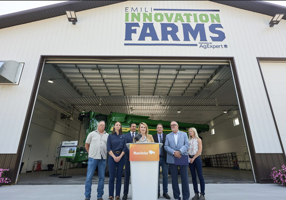 The funding announcement coincided with the July 25 grand opening of the Enterprise Machine Intelligence and Learning Initiative's (EMILI) Innovation Farms Centre 20 minutes northwest of Winnipeg. | Screencap via emilicanada.com / David Lipnowski