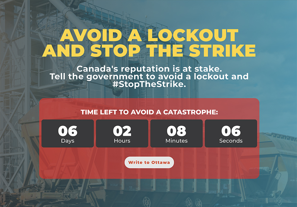 Since the campaign began, Greg Northey of Pulse Canada has been busy galvanizing support for the effort and producer groups and grain shipping organizations from across the country have put their weight behind the campaign. | Screencap via stopthestrike.ca
