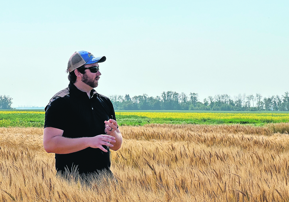Ducks Unlimited winter wheat specialist Alex Griffiths recently spoke at the Prairies East Sustainable Agriculture Initiative&rsquo;s Crop Diversification Day near Arborg, Man.  |  Don Norman photo