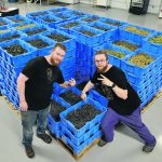 Co-owners Zach Isaacs, left, and Christopher Willows pose with the fruits of their labour at Shrugging Doctor Beverage Company’s Winnipeg facility. | Shrugging Doctor Beverage Co. photo