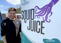 Sammy Prantera, Seaborn Organic's Squid Juice sales director, said the organic fertilizer made of Loligo squid is garnering a lot of attention at Canada's Outdoor Farm Show. | Diana Martin photo