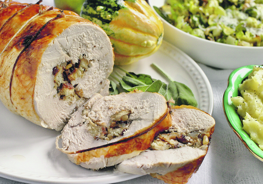 Be creative with the stuffing for a roasted turkey roll. This is also nice served with a cranberry chutney.  |  Sarah Galvin photo