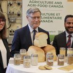 Elaine Sopiwnyk, Vice President, Technical Services, Cereals Canada; Terry Duguid, Parliamentary Secretary to the Prime Minister and Special Advisor for Water and Member of Parliament for Winnipeg South; and Dean Dias, CEO, Cereals Canada attend Tuesday’s funding announcement. | Cereals Canada photo