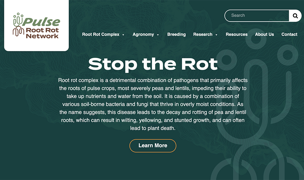 A website, rootrot.ca, has been launched through the Pulse Root Rot Network. Users can access information on agronomy, breeding and pathology to advance research and management practices. | Screencap via rootrot.ca