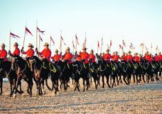 An RCMP Canadian sunset ceremony takes place at the RCMP Musical Ride Stables.  |  Karen Joyner/RCMP photo
