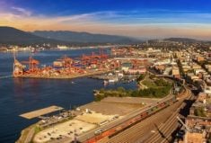 Aerial view of Centerm, a Burrard Inlet terminal for containerized cargo at the Port of Vancouver.  |  Bloodua/iStock/Getty photo