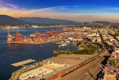 Aerial view of Centerm, a Burrard Inlet terminal for containerized cargo at the Port of Vancouver.  |  Bloodua/iStock/Getty photo