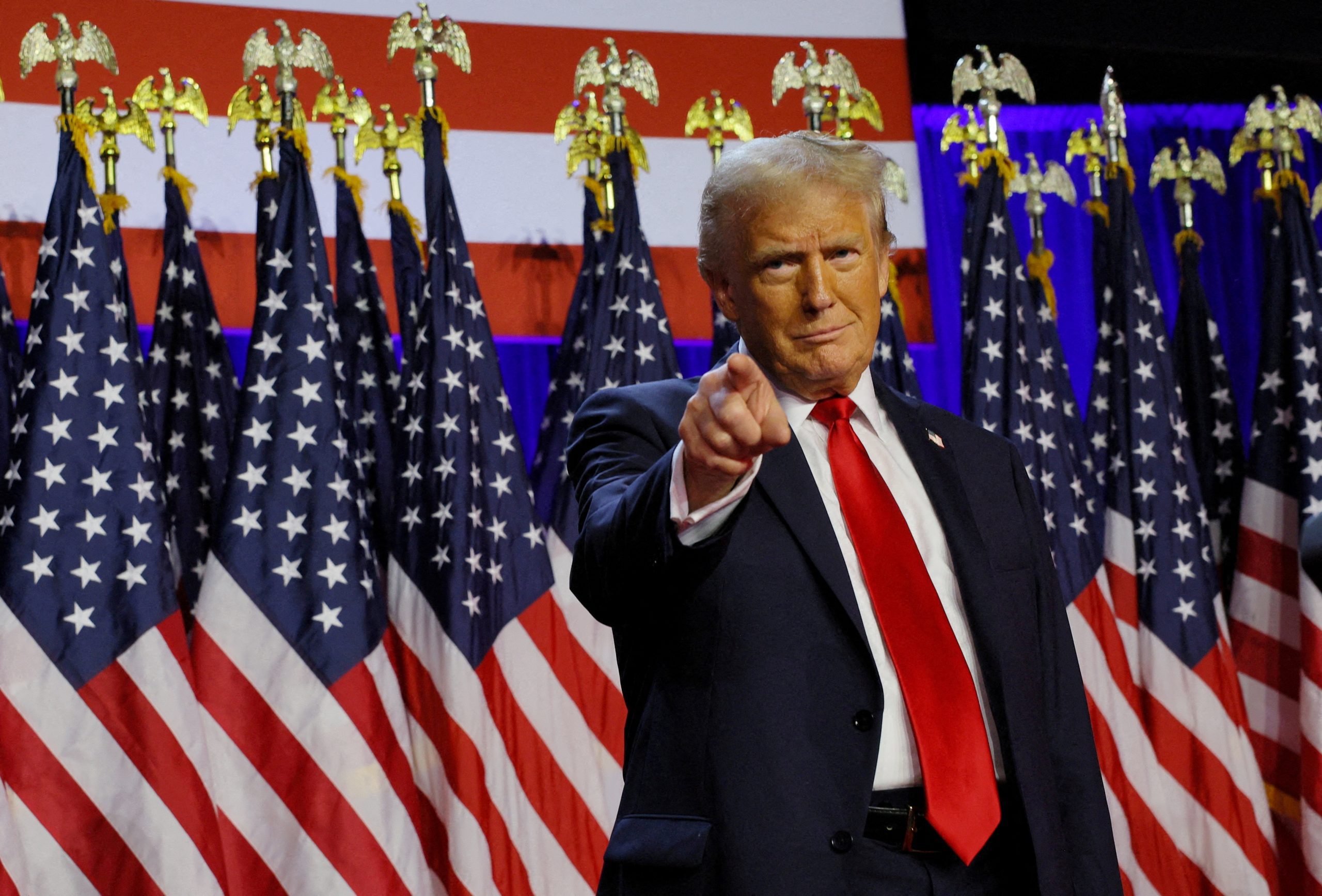 Republican presidential nominee and former U.S. President Donald Trump takes the stage to address supporters at his rally, at the Palm Beach County Convention Center in West Palm Beach, Florida, U.S., November 6, 2024. | Reuters photo