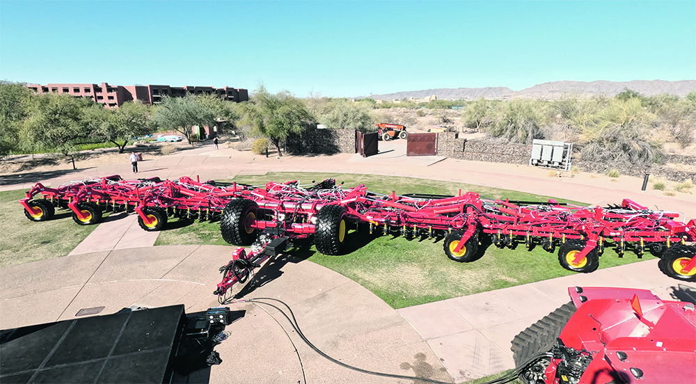 Bourgault introduced the new family of 7-Plex 3545 PHD drills for the 2026 season. They will be available in working widths from 80 to 100 feet. | Scott Garvey photo