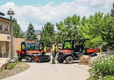 Two new hydrostatic-drive diesel UTV models from Kubota offer updated styling and a more comfortable cab, along with a transmission improvement.   |  Kubota photo