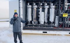 Ian Clifford with FuelPositive has been working with Curtis Hiebert of R & L Acres to install a modular setup on his farm that will supply it with on-farm produced green ammonia fertilizer. | Greg Berg photo