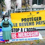 Members of the French farm group Confederation Paysanne set up in front of the Ministry of Economy in Paris last month to denounce the European Union-Mercosur trade agreement. | Reuters photo