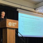 Lucia Stuhldreier, partner at McMillan in Vancouver, speaks at the Agricultural Producers Association of Saskatchewan annual meeting. | Karen Briere photo