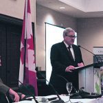 In one of his last addresses to farmers before being shuffled, federal agriculture minister Lawrence MacAulay opens the Canadian Federation of Agriculture annual meeting in Ottawa. Looking on is now past-president Ron Bonnett. | Karen Briere photo