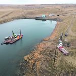 Field work was underway this fall on land and in the water for the Westside Irrigation Rehabilitation Project on Lake Diefenbaker. Soil sampling and assessing current infrastructure are part of the work. | Water Security Agency photo