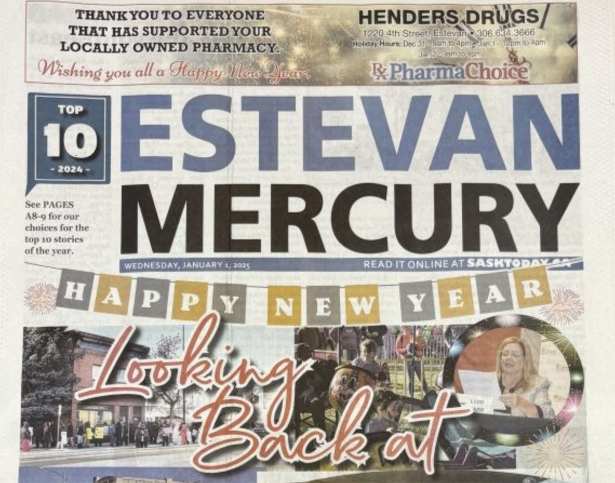 A photo of the front page of the Estevan Mercury newspaper's last edition published in early January 2025.