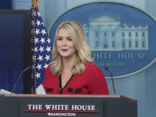 White House press secretary Karoline Leavitt speaks to the press.