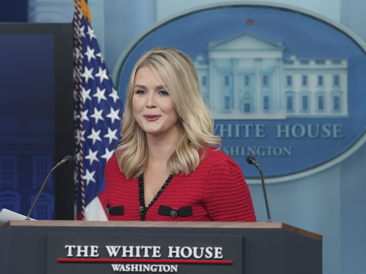 White House press secretary Karoline Leavitt speaks to the press.