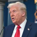 U.S. president Donald Trump speaks to the press at the White House.