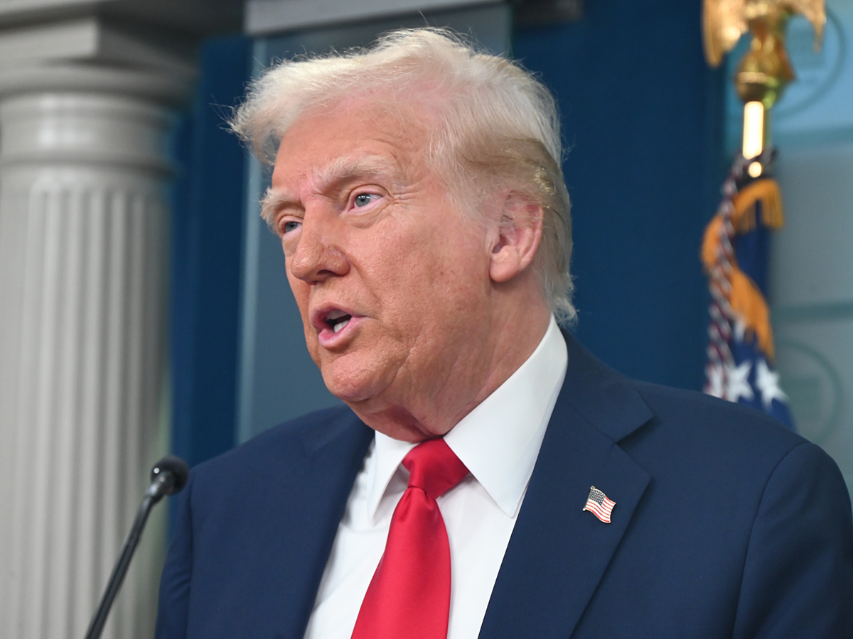 U.S. president Donald Trump speaks to the press at the White House.