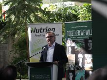 Ken Seitz speaks at the Nutrien funding announcement for the University of Saskatchewan Feb. 3.