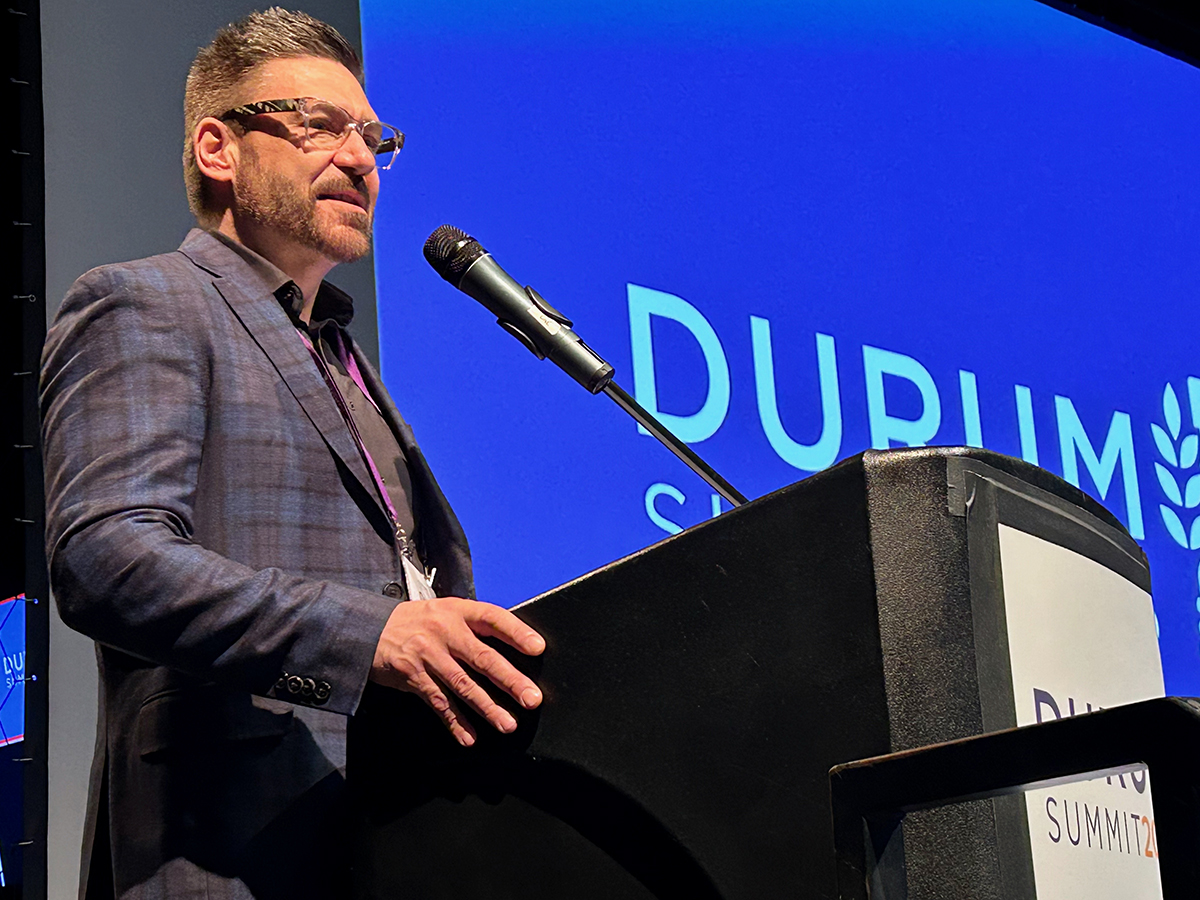Curtis Pozniak, director of the Crop Development Centre and a wheat breeder at the U of Sask, speaks at the 2025 Durum Summit, held January 30 in Swift Current.