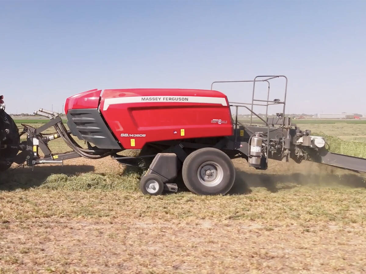 Agco's new SB.1436DB double baler at work in a field.