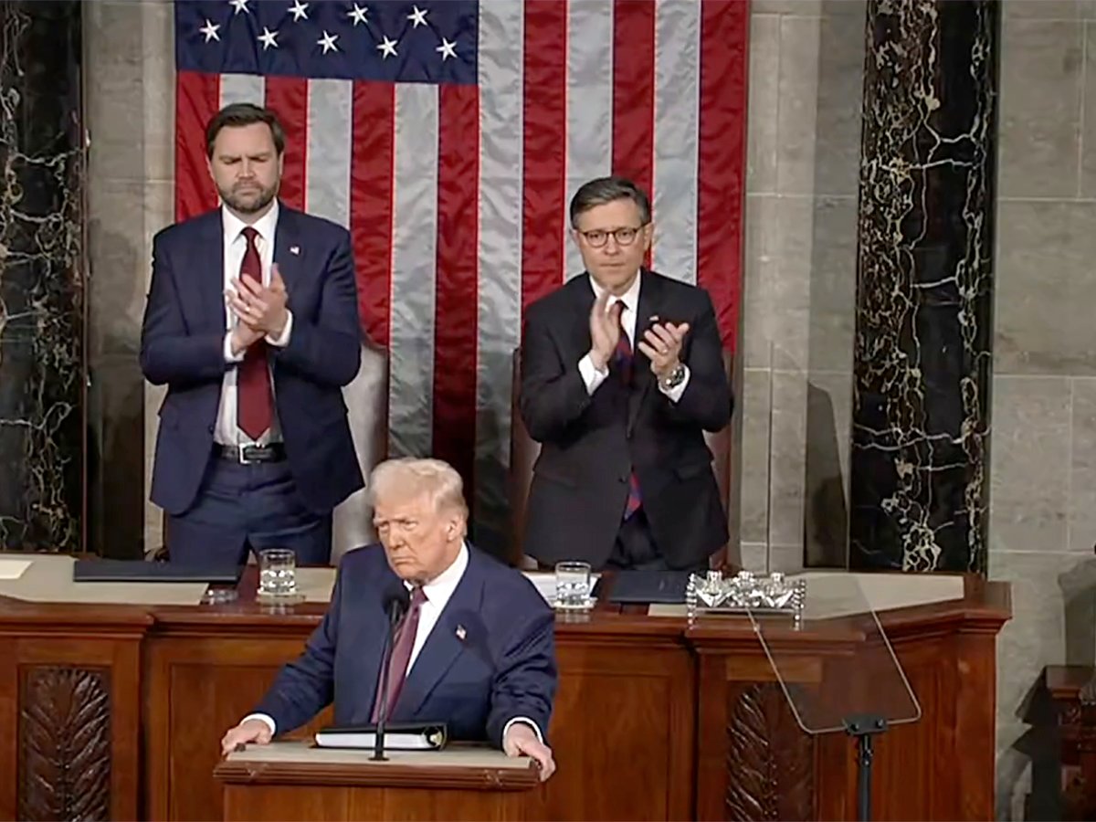 Screencap of U.S. president Donald Trump speaking before a joint session of congress on March 4, 2025.