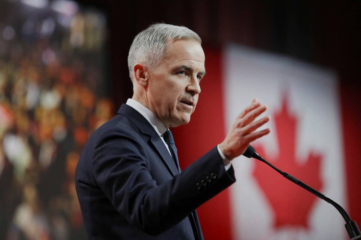 Mark Carney addresses Liberal Party of Canada members following his election as leader of the party Sunday March 9, 2025.