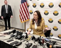 U.S. agriculture secretary Brooke Rollins speaks with reporters at the Commodity Classic farm show in Denver March 2.