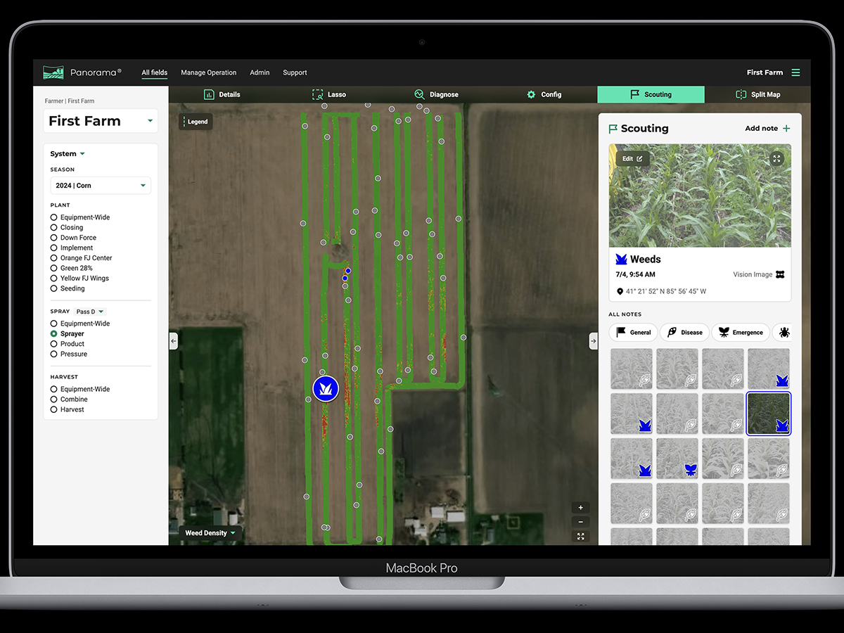 A photo of a laptop screen running Precision Planting's new Panorama app.