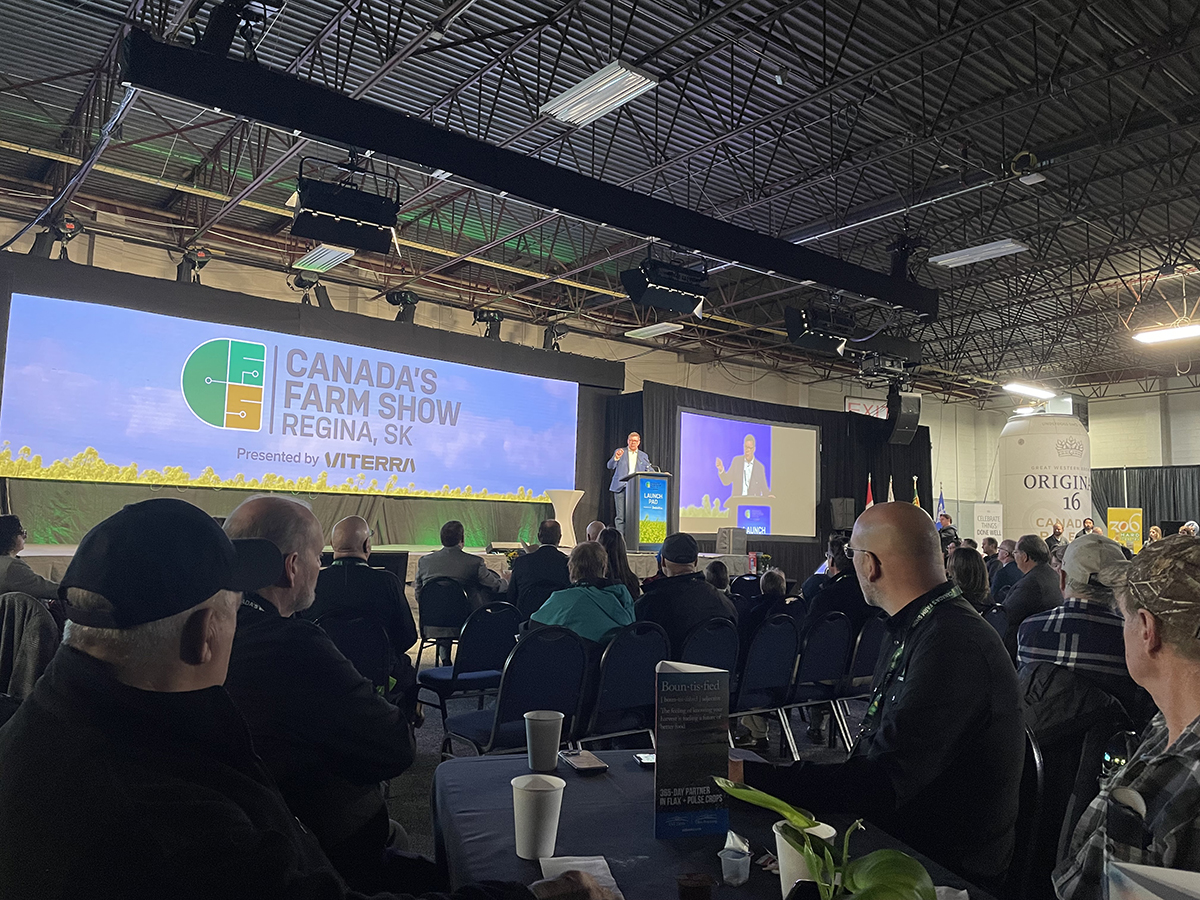 Premier Scott Moe addressed the opening day breakfast crowd at Canada's Farm Show in Regina.