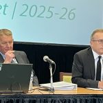 Deputy finance minister Max Hendricks and minister Jim Reiter meet with reporters to discuss this year’s Saskatchewan budget.