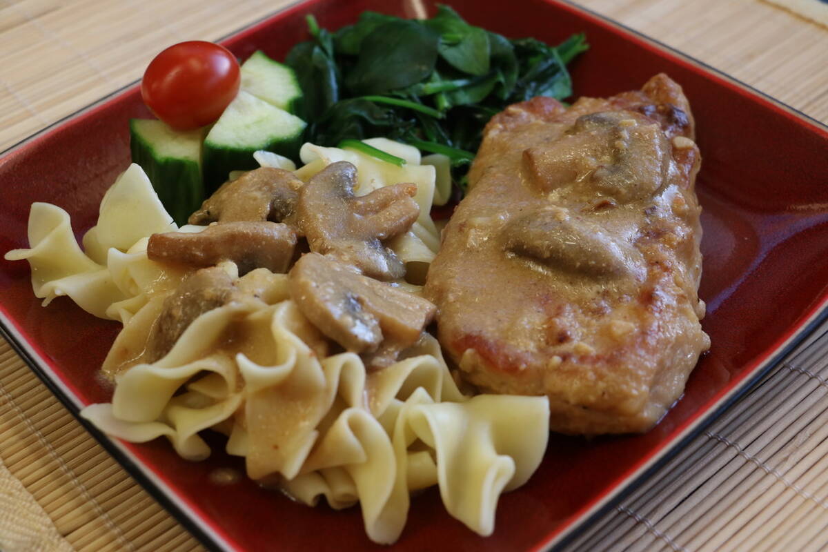 Pork chops cooked in a fresh mushroom and sour cream sauce.