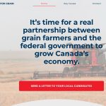 A screencap of the Grain Growers of Canada website entitled "Vote For Grain" that helps farmers send messages to political candidates.