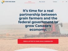 A screencap of the Grain Growers of Canada website entitled "Vote For Grain" that helps farmers send messages to political candidates.