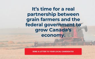 A screencap of the Grain Growers of Canada website entitled "Vote For Grain" that helps farmers send messages to political candidates.