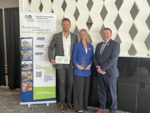 Outstanding Young Farmers for 2025 Brady and Lindsay Funk, seen here with Saskatchewan agriculture minister Daryl Harrison.